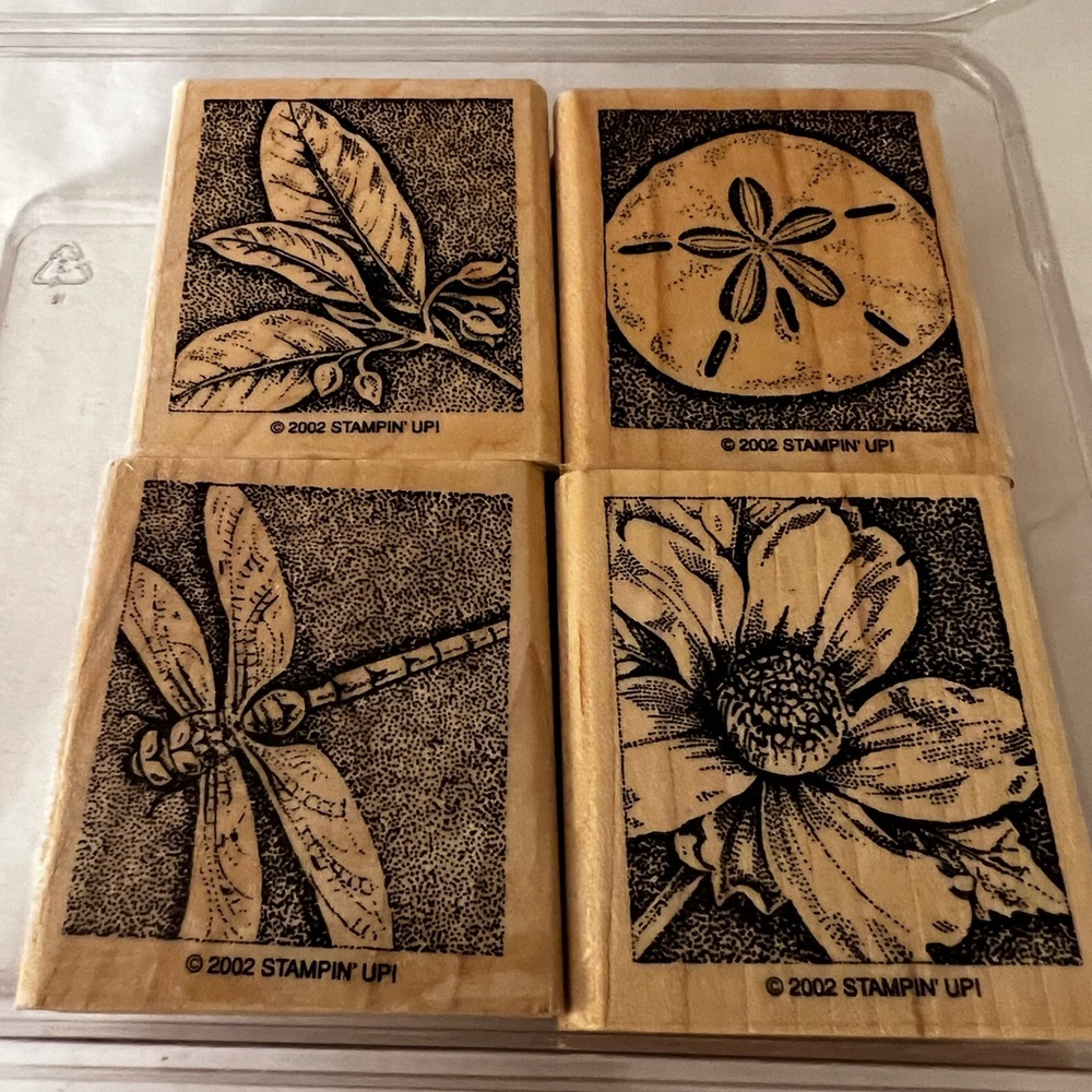 Stampin' Up 2002 (4 Stamps) Nature’s Wonders Dragonfly, Sand Dollar, Flower